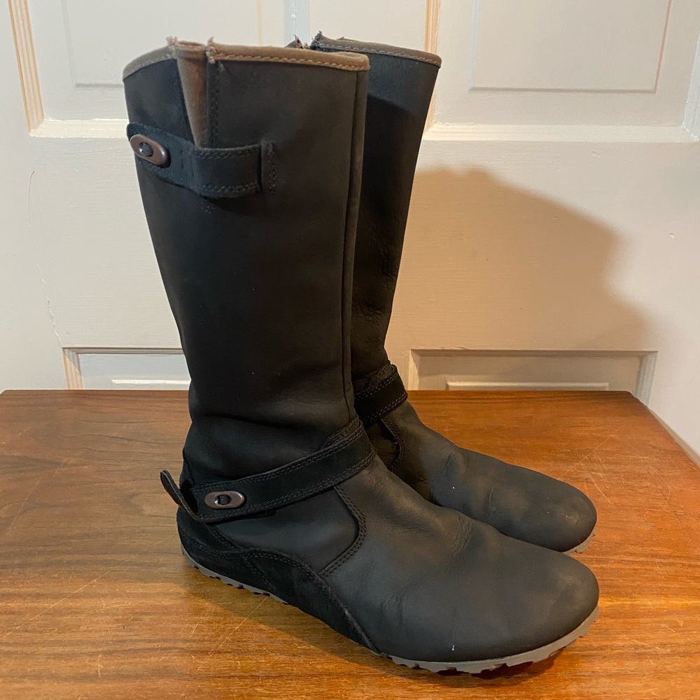 MERRELL WOMEN'S BLACK LEATHER J48374 SIDE ZIP MID CALF BOOTS SIZE 7